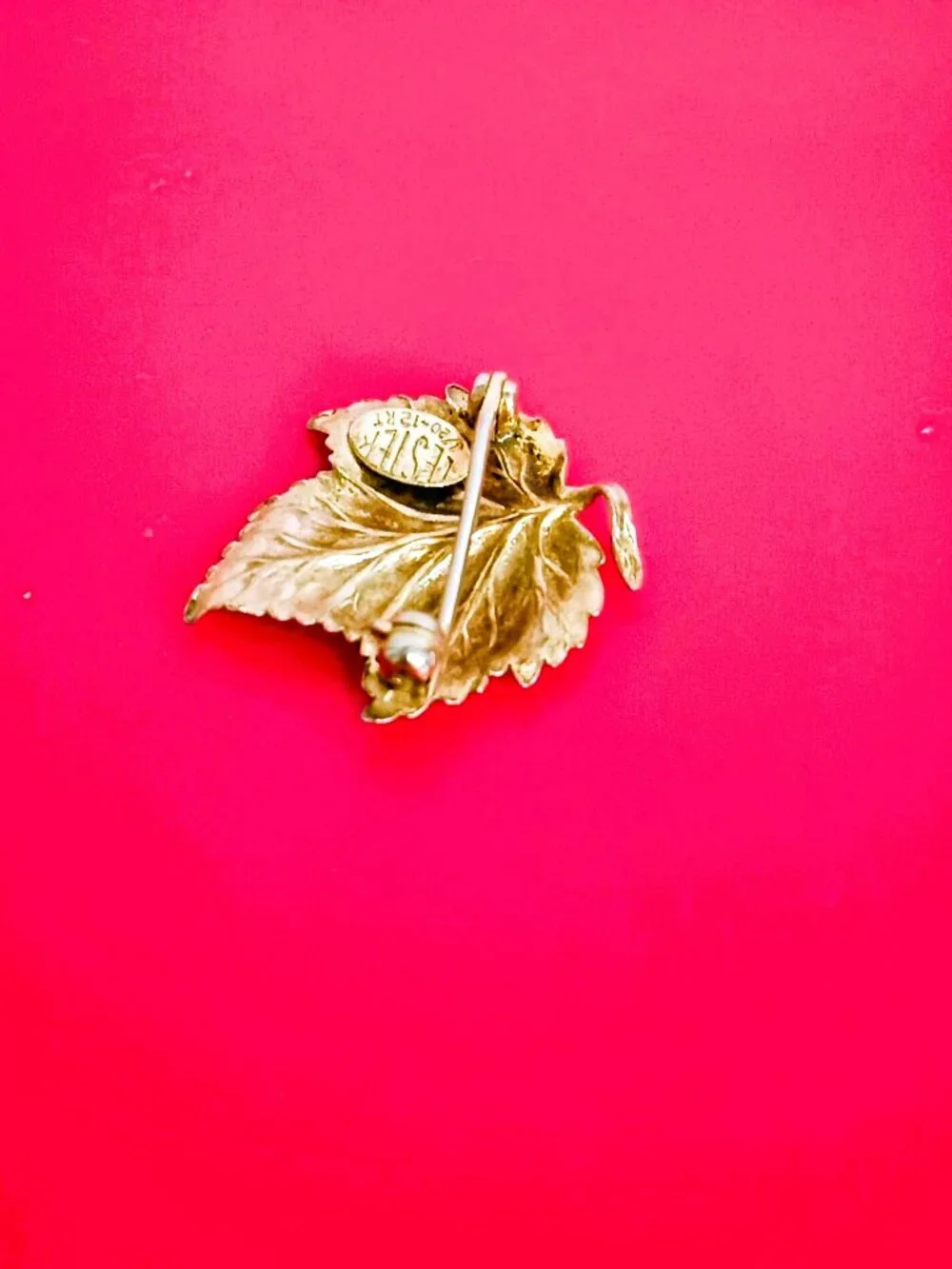 Lester 12K Gold Filled Leaf Brooch Vintage Tiny Etched Pin